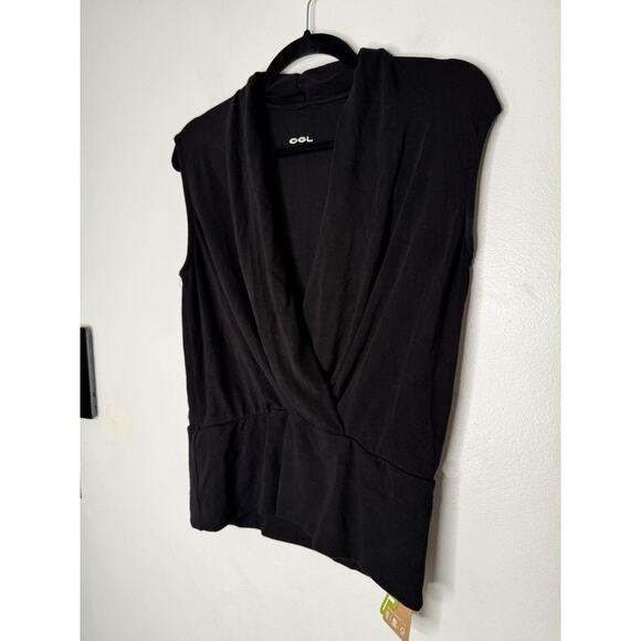 NWT OGL LiteWarm Surplice Wrap Tank Top Black Eco Mousse Size Medium - Picture 5 of 9